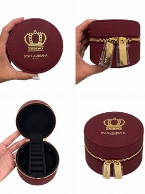 Dolce & Gabbana Crimson Round Jewelry Case with Gold Hardware